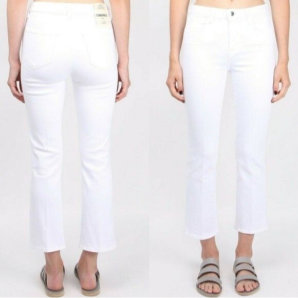 L'Agence Denim Serena Cropped Baby Flare High Rise Jeans White Size 31 Preppy - Picture 1 of 8